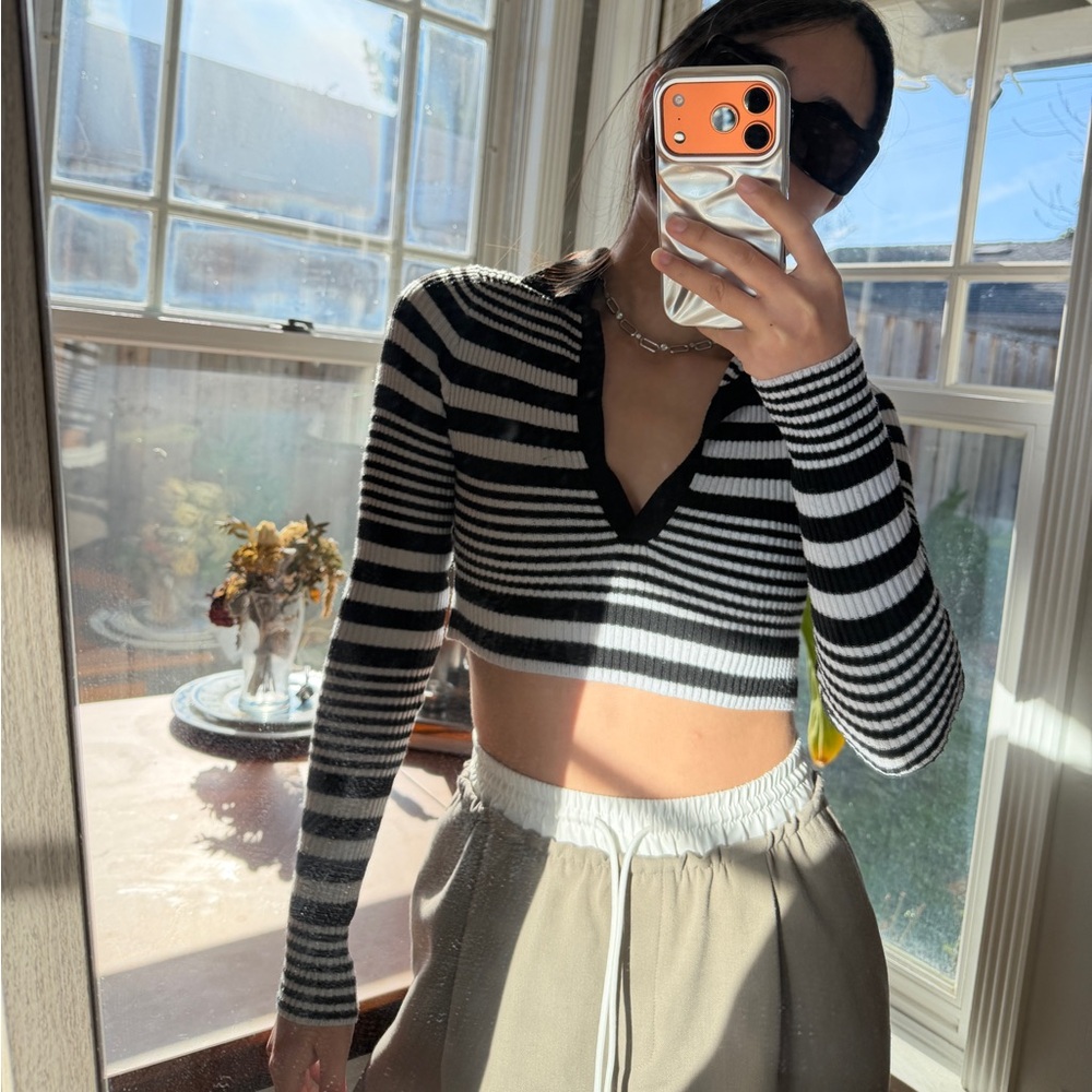 BDG Black and White Striped Crop Top